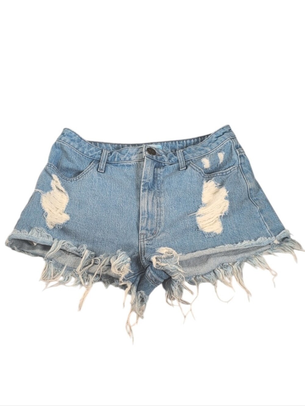 Show Me Your MuMu Houston High Waist Denim Shorts Light Wash Distressed Size 28
